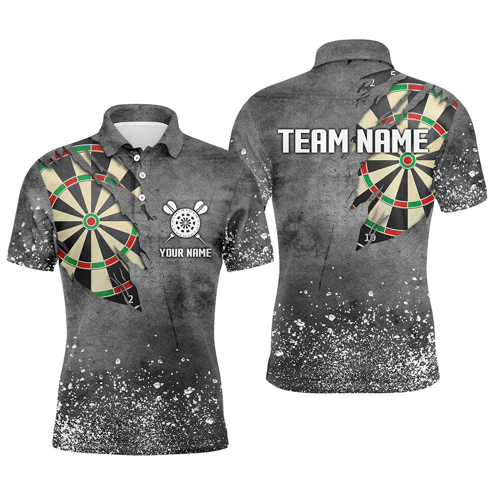 Custom Grunge Grey Darts Board Shirts For Men, Personalized Darts Shirts Design Best Darts Polo, Darts Team Polo Shirt