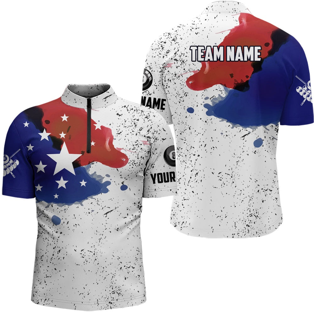Custom Grunge Style American Flag Billiard Jersey Shirt Patriotic Billiard Shirts, Billiard Team Jersey Shirt