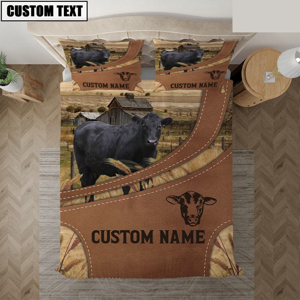 Custom Name Black Angus On Farm Bedding Set, Farm Bedding Set, Farmhouse Bedding Set