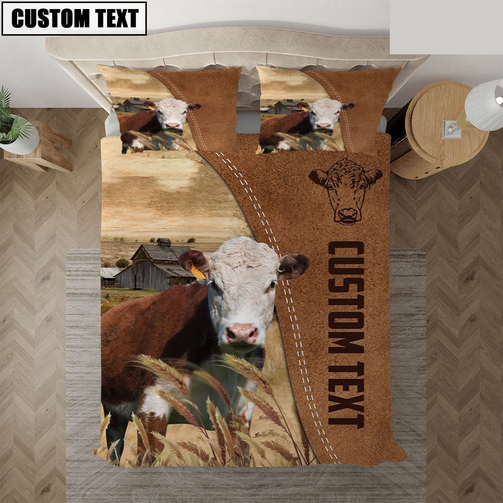 Custom Name Hereford Cattle Brown Bedding Set, Farm Bedding Set, Farmhouse Bedding Set