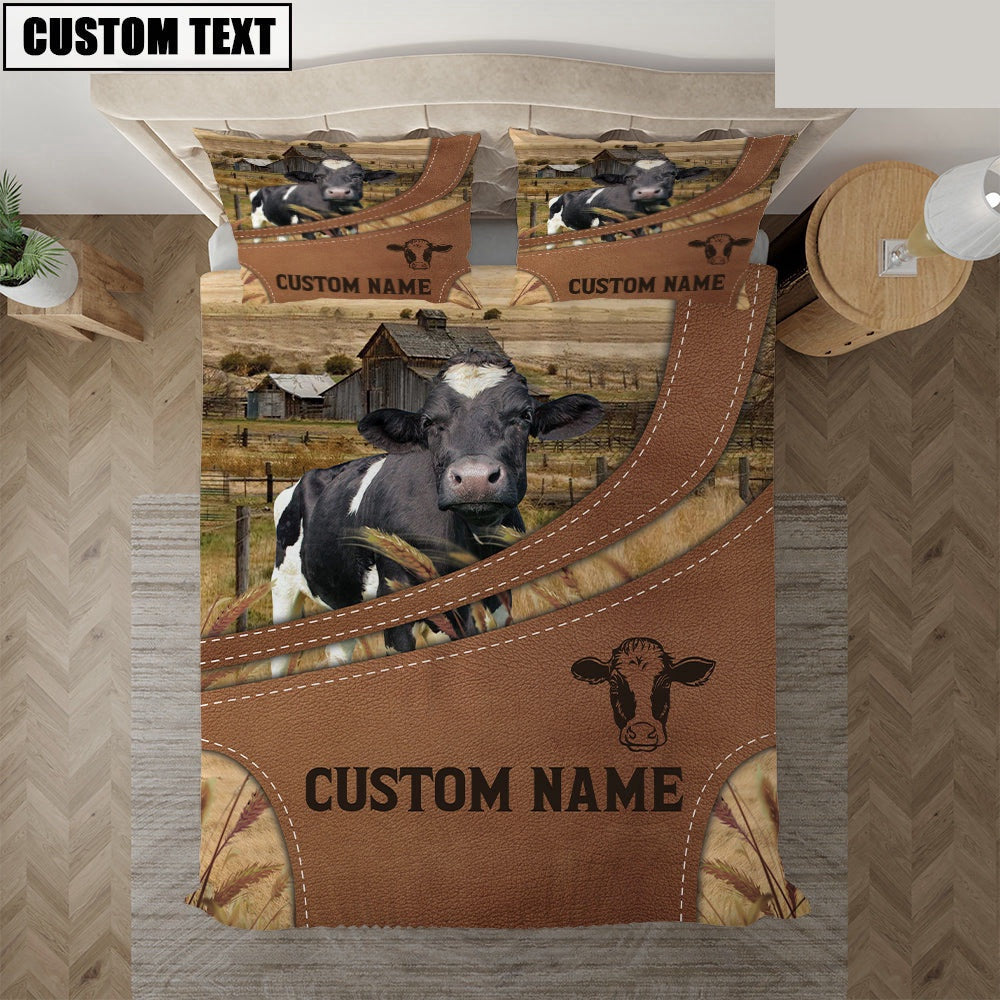 Custom Name Holstein On Farm Bedding Set, Farm Bedding Set, Farmhouse Bedding Set