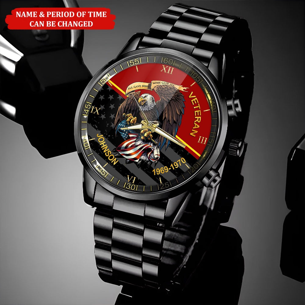 Custom Name Time Eagle America Flag Veteran Business Watch, Military Watch, Military Watches For Men, Fathers Watches