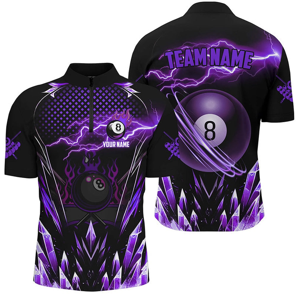 Custom Purple Icy Lightning 8 Ball Pool Jersey Shirt, Billiard Team League Jersey, Billiard Team Jersey Shirt