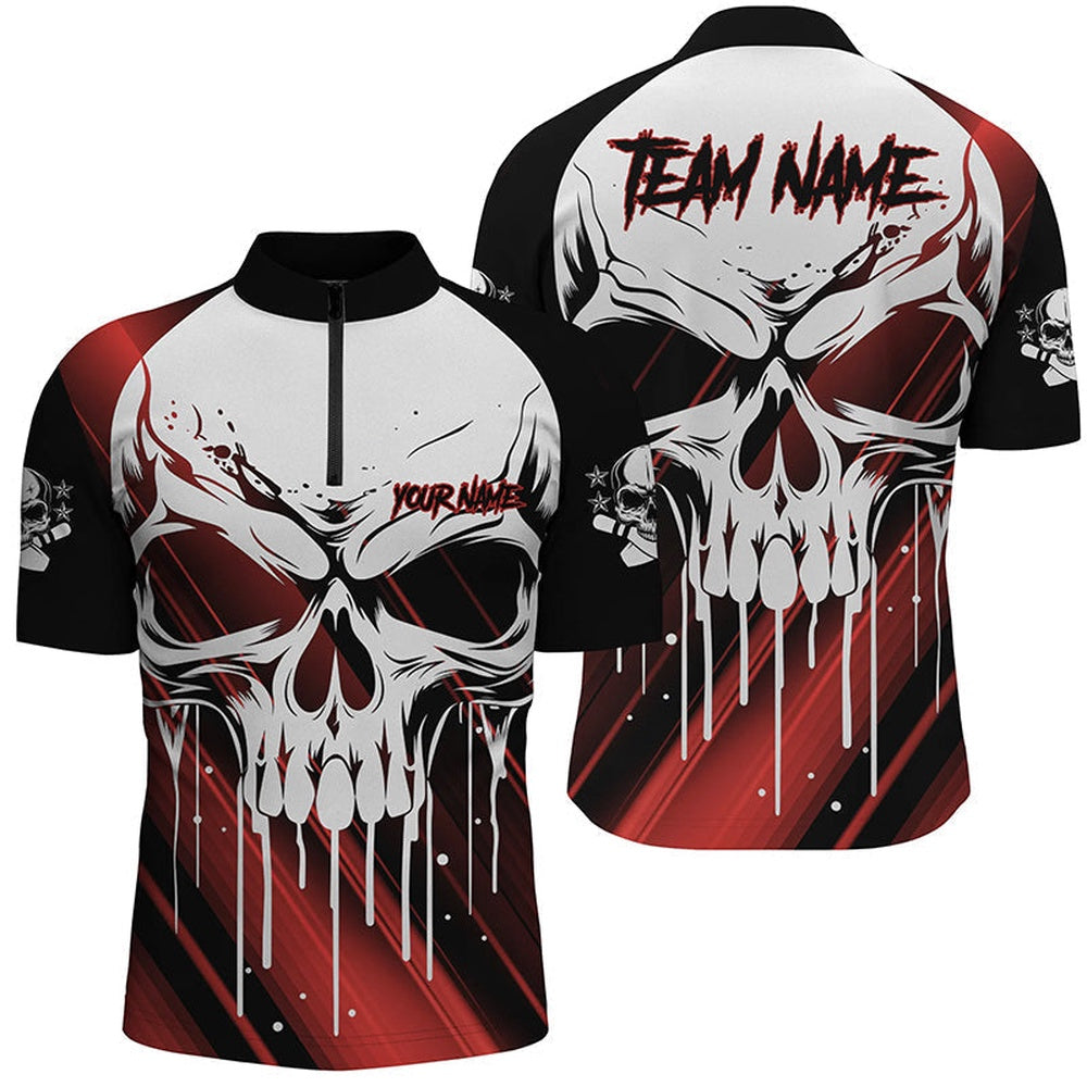 Custom Skull Bowling Jerseys For Men Bowling Team Name Jersey Shirthalloween Outfits Red , Bowling Jersey Shirt