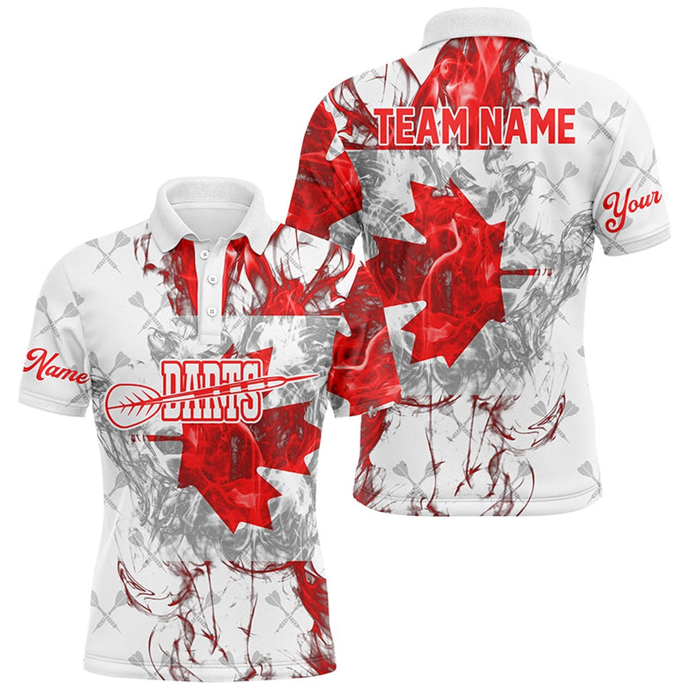Customized Darts Pattern Grunge Canada Flag Smoke Men Darts Shirts Custom Patriotic Darts Polo, Darts Team Polo Shirt