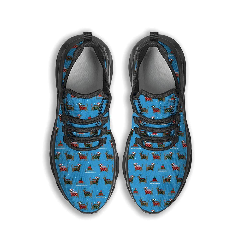 Dachshund Christmas Santa Print Black Max Soul Shoes, Christmas Sneakers, Christmas Shoes, Christmas Clunky Sneaker