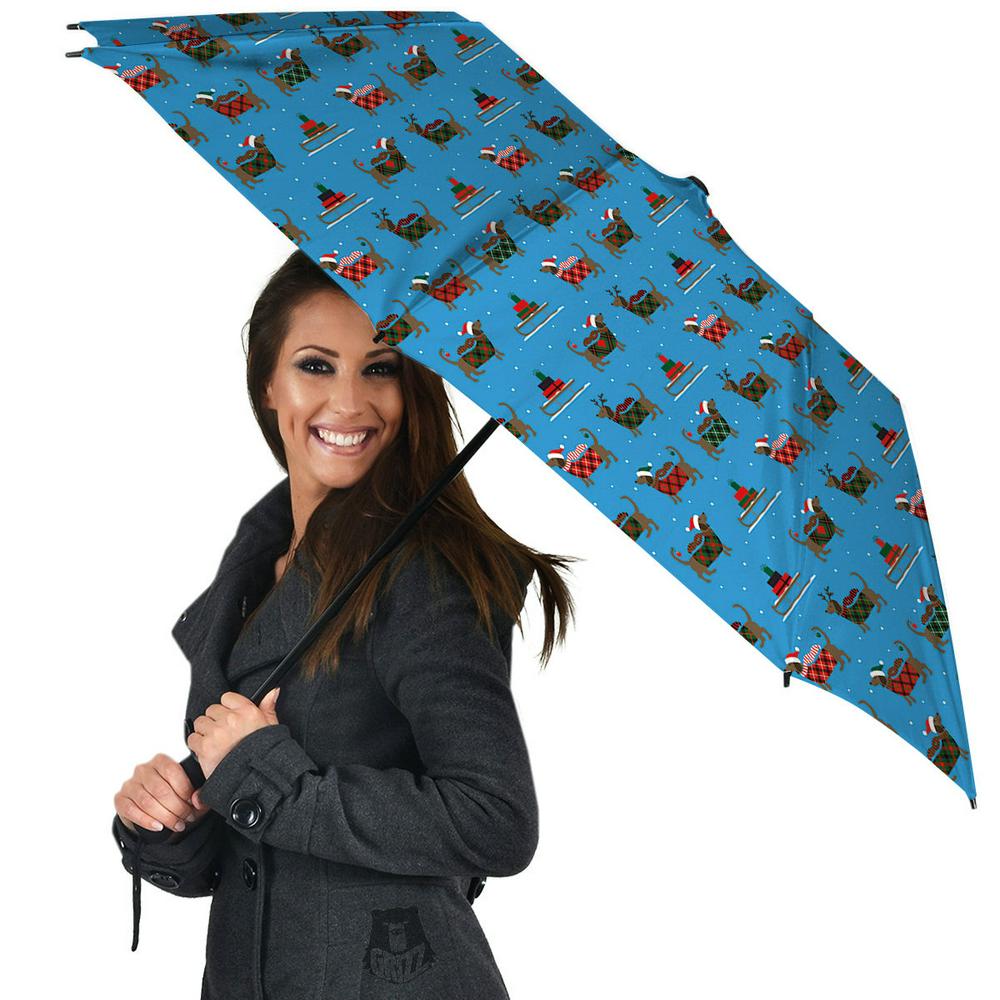 Dachshund Christmas Santa Print Umbrella, Christmas Umbrella, Xmas Umbrella