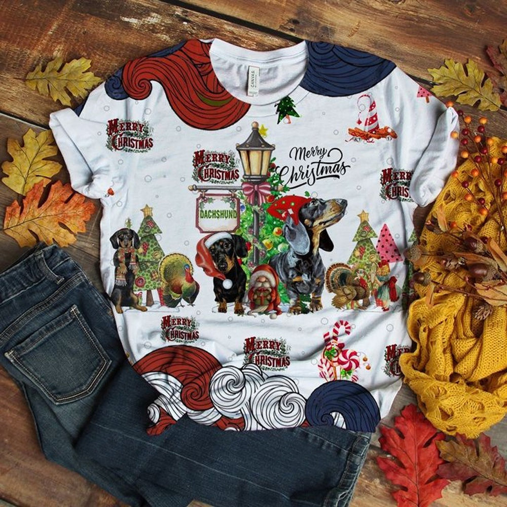 Dachshund Merry Christmas Time All Over Print Shirt, Christmas Hoodie, Christmas Sweatshirt
