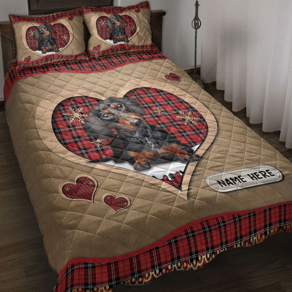 Dachshundmas Heart Red Plaid Bedding Set, Christmas Beddings, Xmas Bedding Sets