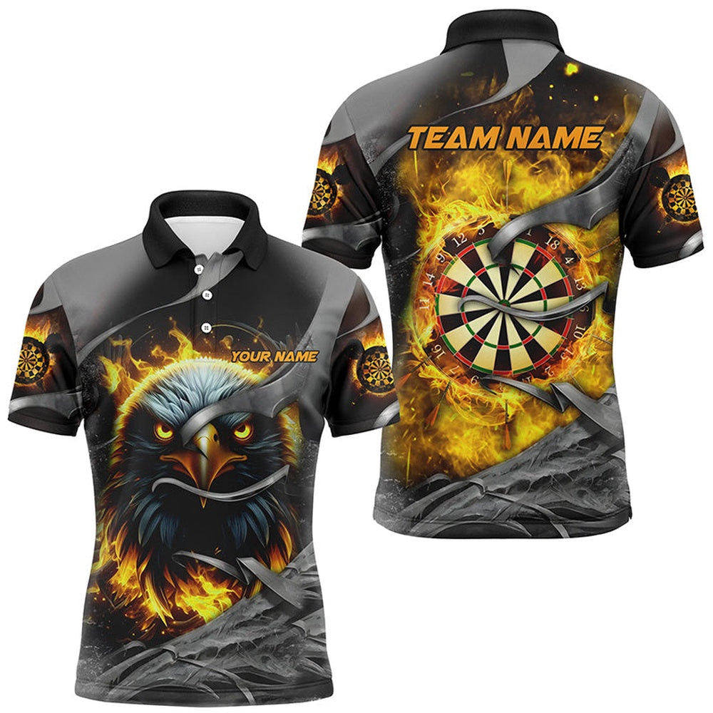 Darts Board Fire Custom Eagle Dart Shirts For Men, 3D Printed Dart League Team Polo Yellow, Darts Team Polo Shirt