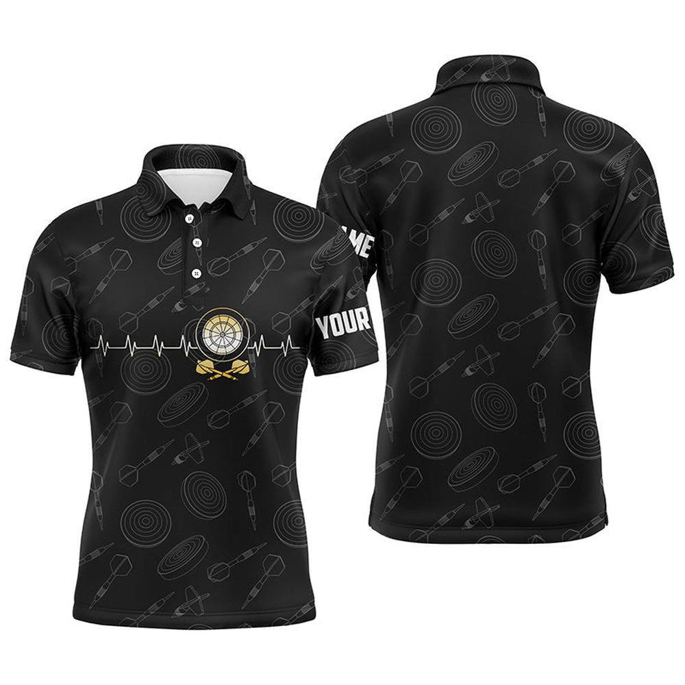 Darts Board Heart Beat Black Darts Pattern Mens Polo Shirts Custom Darts Polo For Men, Darts Team Polo Shirt