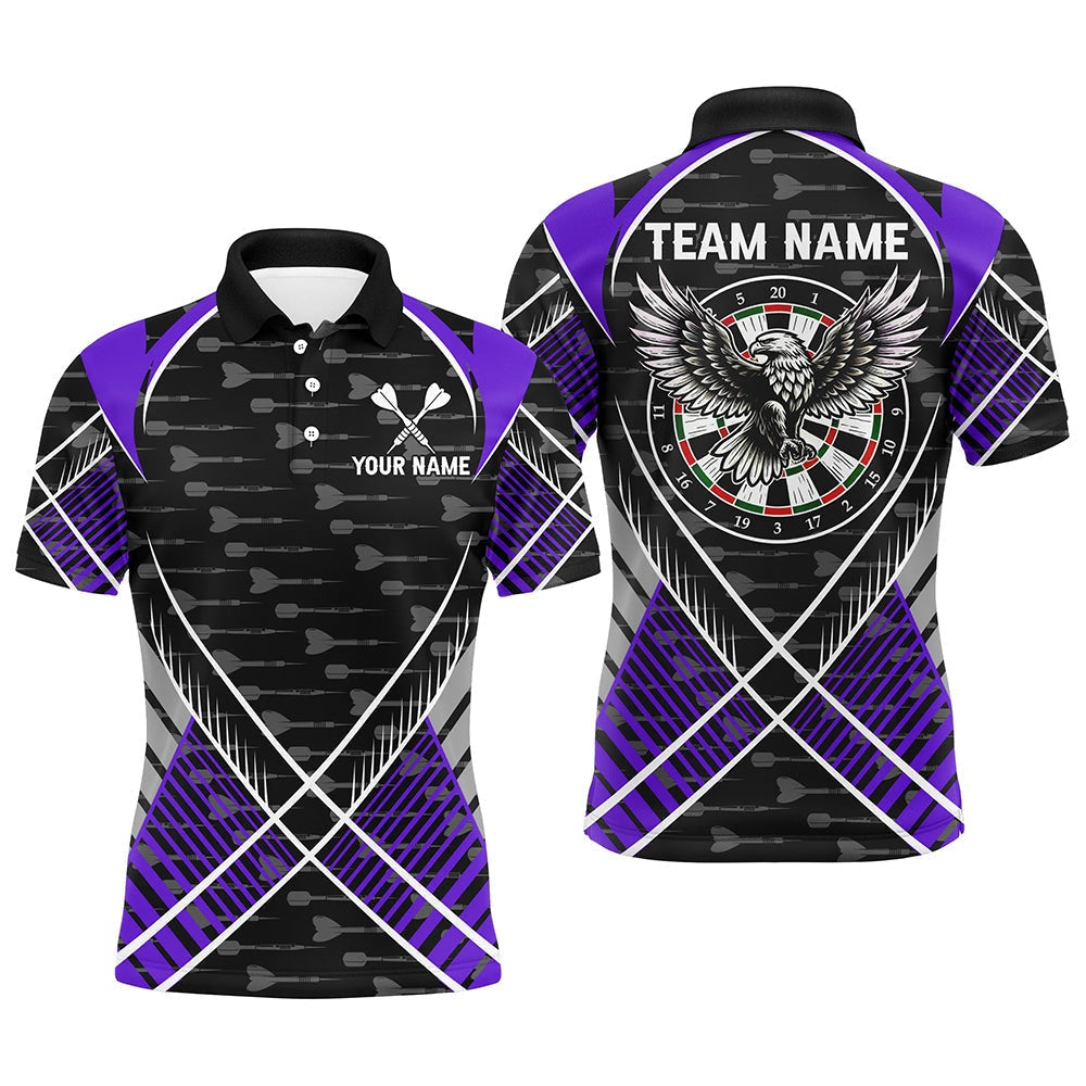 Darts Eagle Arrow Pattern Custom Polo Shirts For Men Best Darts Team Polo Purple, Darts Team Polo Shirt