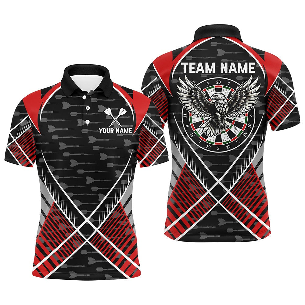 Darts Eagle Arrow Pattern Custom Polo Shirts For Men, Darts Team Polo Apparel Red, Darts Team Polo Shirt