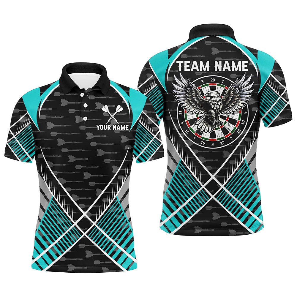 Darts Eagle Arrow Pattern Custom Polo Shirts For Men, Darts Team Polo Turquoise, Darts Team Polo Shirt