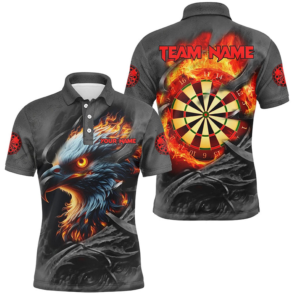 Darts Eagle Fire Flame Custom Darts Shirts Shirts For Men, Personalized Darts League Team Polo, Darts Team Polo Shirt