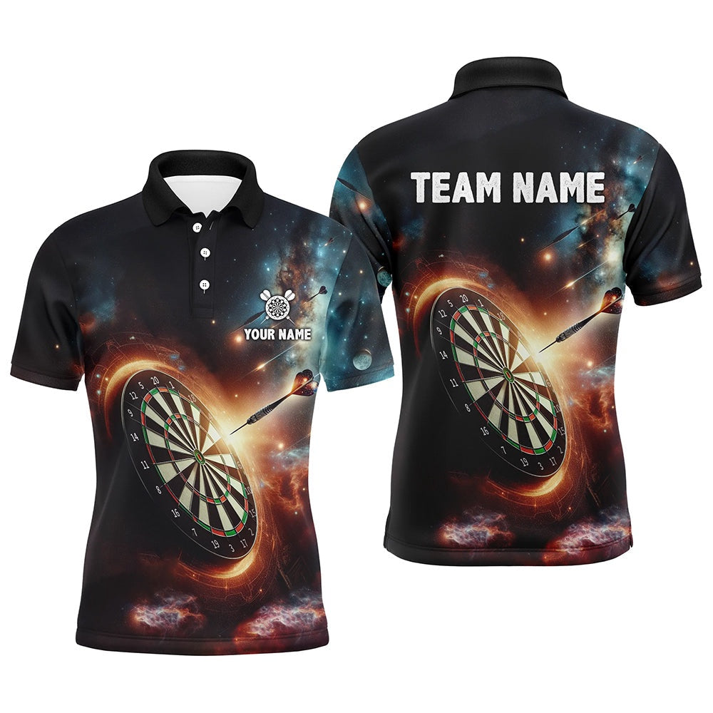 Darts In Galaxy 3D Printed Mens Darts Polo Shirt Custom Darts Shirt For Men Dart Polo, Darts Team Polo Shirt