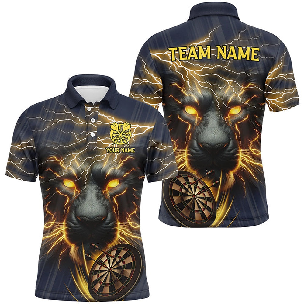 Darts Storm Panther 3D Printed Darts Shirts For Men Custom Darts League Team Polo Yellow, Darts Team Polo Shirt
