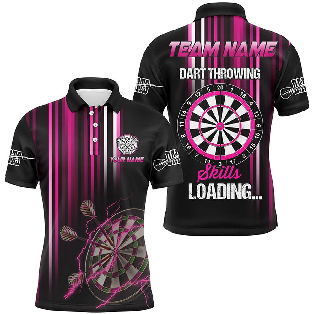 Darts Throwing Skills Loading Custom Pink Darts Shirts For Men Custom Funny Darts Apparel Polo, Darts Team Polo Shirt