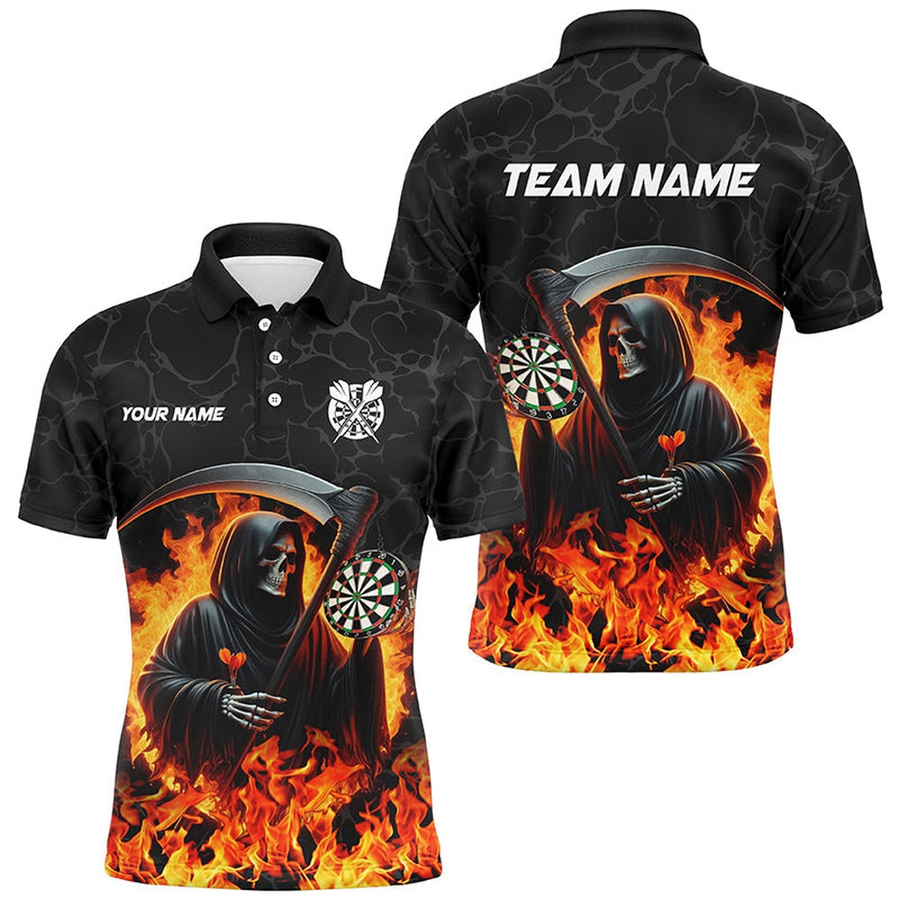 Death Skeleton Darts Board Fire Flame Men Darts Polo Shirts Custom Darts Team Polo, Darts Team Polo Shirt