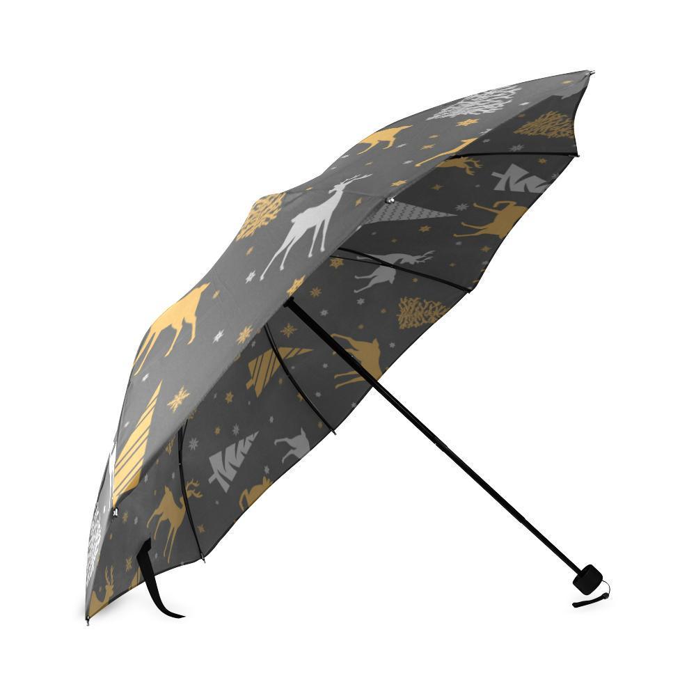 Deer Christmas Tree Pattern Print Foldable Umbrella, Christmas Umbrella, Xmas Umbrella