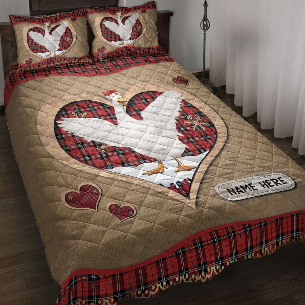 Duckmas Heart Red Plaid Bedding Set, Christmas Beddings, Xmas Bedding Sets