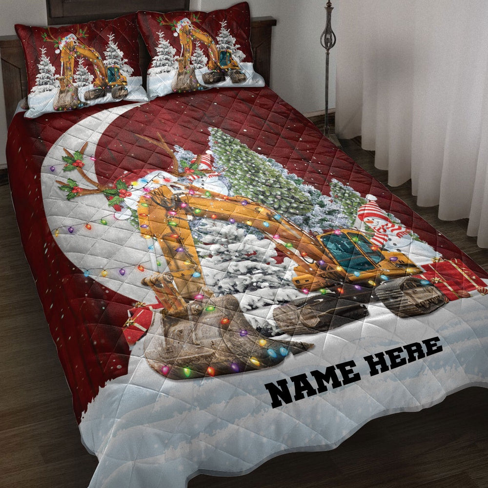 Excavatormas Hat With String Lights Bedding Set, Christmas Beddings, Xmas Bedding Sets