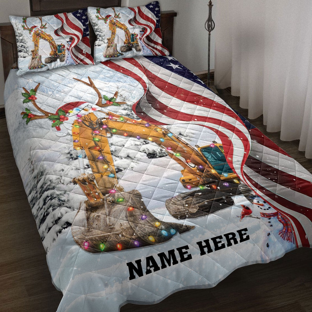 Excavatormas String Light Us Flag Bedding Set, Christmas Beddings, Xmas Bedding Sets