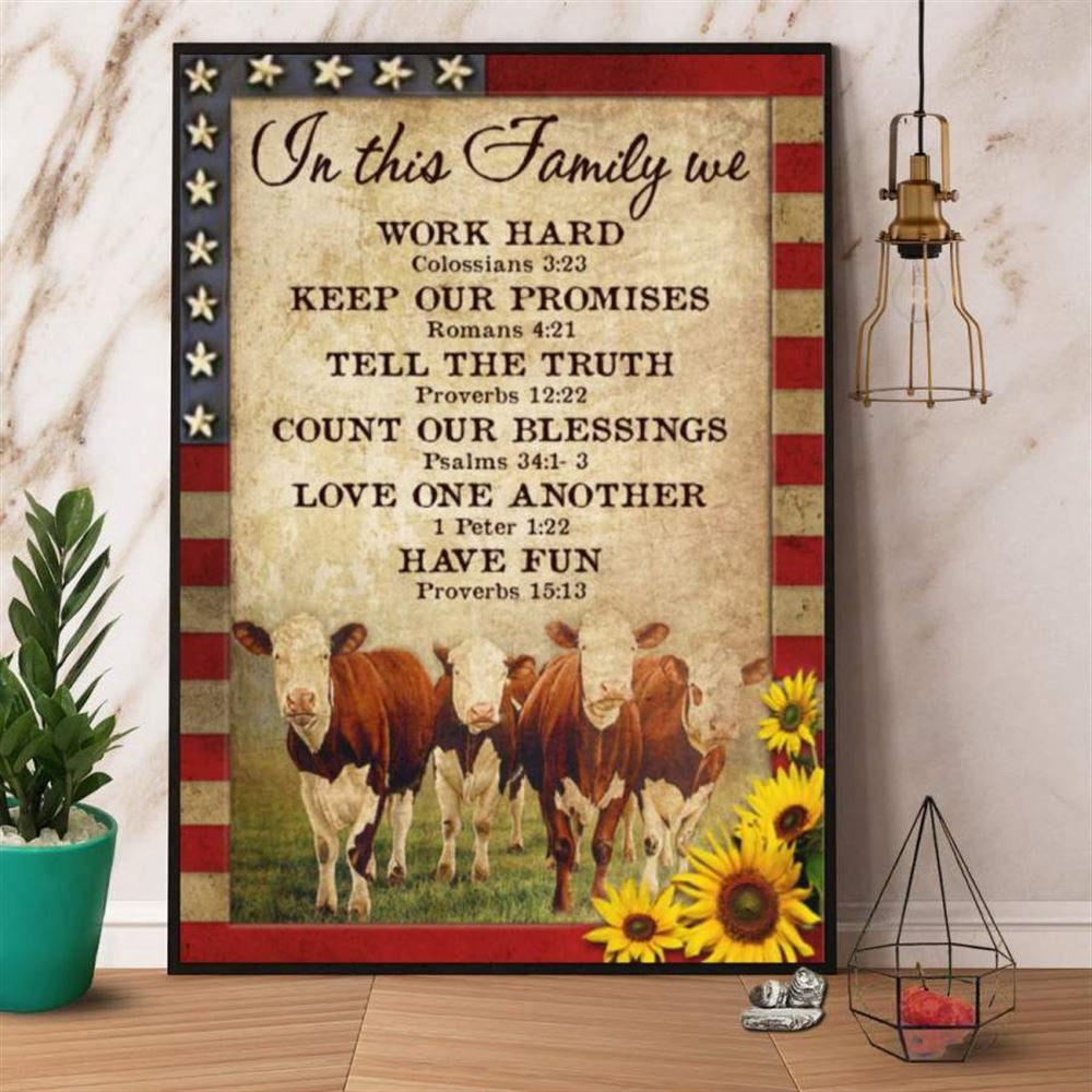 Farm Canvas, Farmer Cow In This Family We Work Hard Canvas, Farm Wall Art, Farm Art Decor