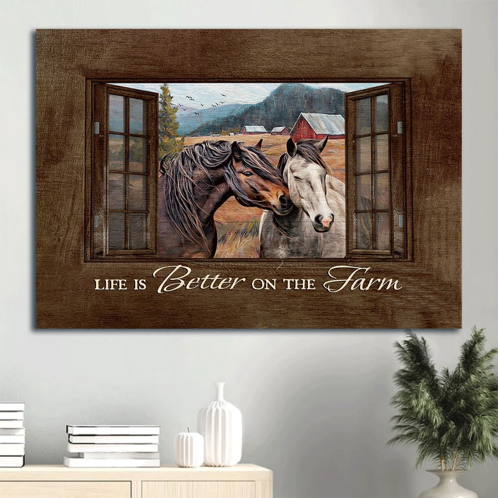 Farm Canvas, Happy Horse, Rice Field, Countryside Drawing, Red Barn Painting Canvas, Farmhouse Canvas, Farm Gift, Farm Home Decor