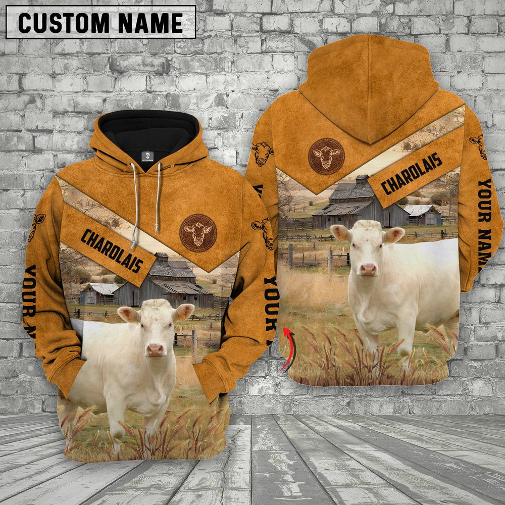 Farm Charolais Cattle Custom Name Printed Shirts, Farmer Hoodie, Custom Farm Shirts, Farmer T Shirt