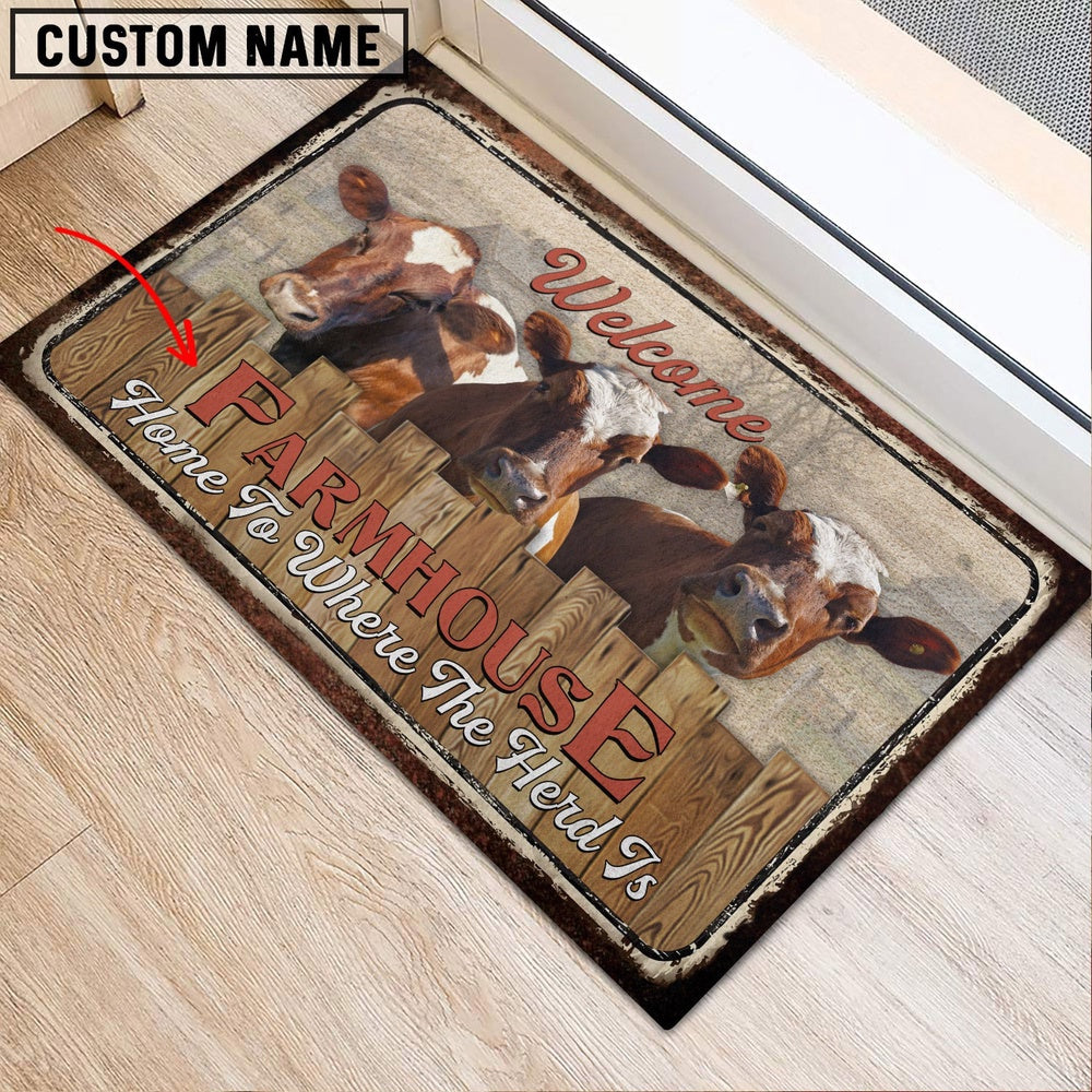 Farm House Door Mat, Ayrshires Custom Name Home To Where The Herd Is FarmHouse Doormat, Custom Welcome Mats