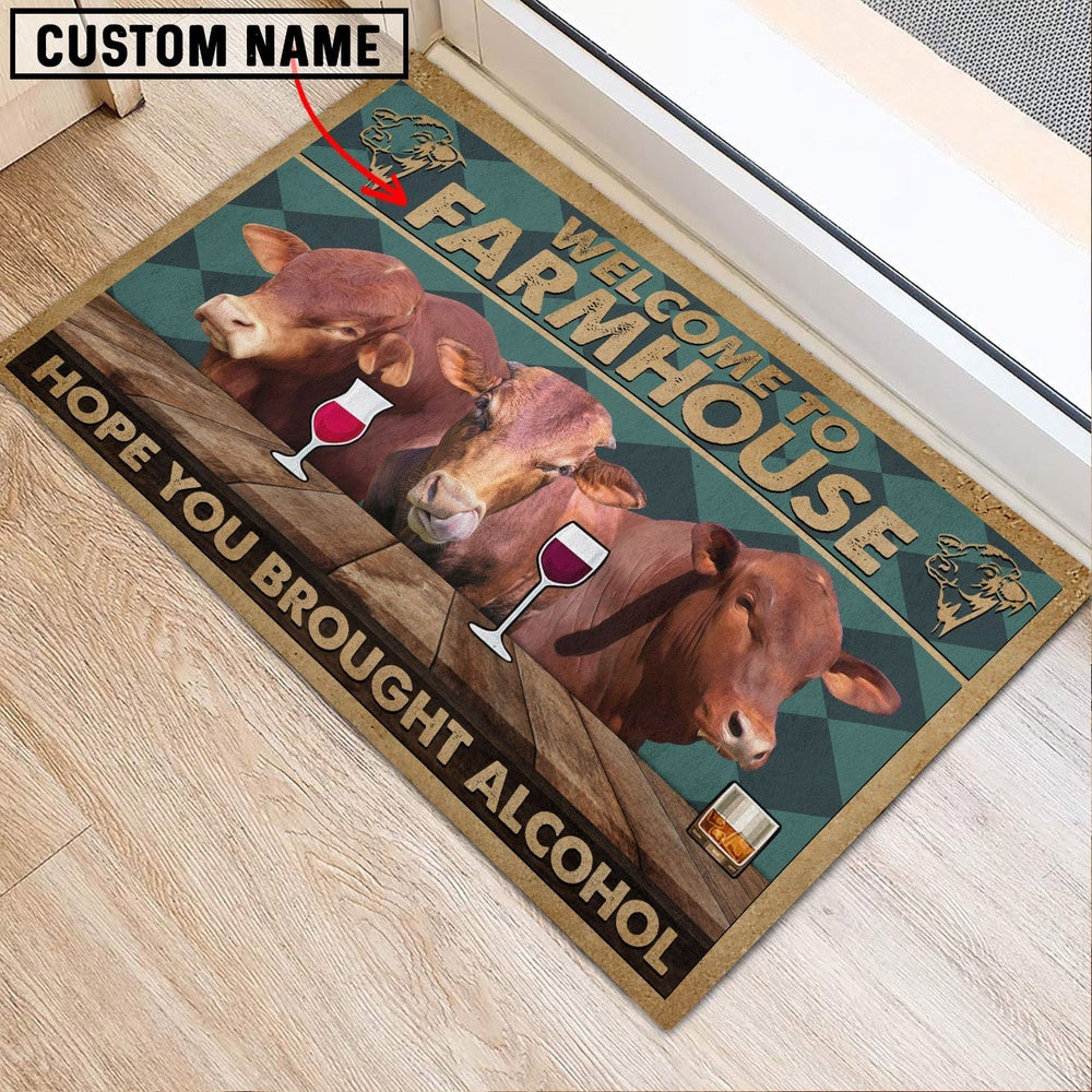 Farm House Door Mat, Beefmaster Hope You Bought Alcohol Custom Name Doormat, Custom Welcome Mats