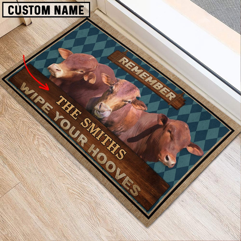 Farm House Door Mat, Beefmaster Wipe Your Hooves Custom Name Doormat, Custom Welcome Mats