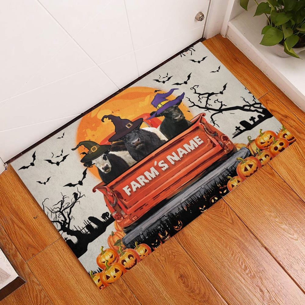 Farm House Door Mat, Belted Galloway Custom Farm Name Halloween Doormat, Custom Welcome Mats