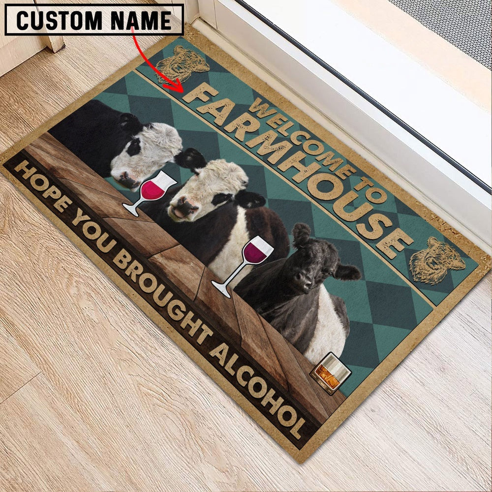 Farm House Door Mat, Belted Galloway Hope You Bought Alcohol Custom Name Doormat, Custom Welcome Mats