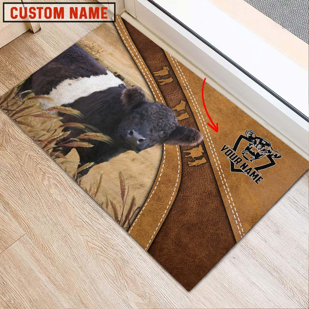 Farm House Door Mat, Belted Galloway Personalized Welcome Doormat, Custom Welcome Mats