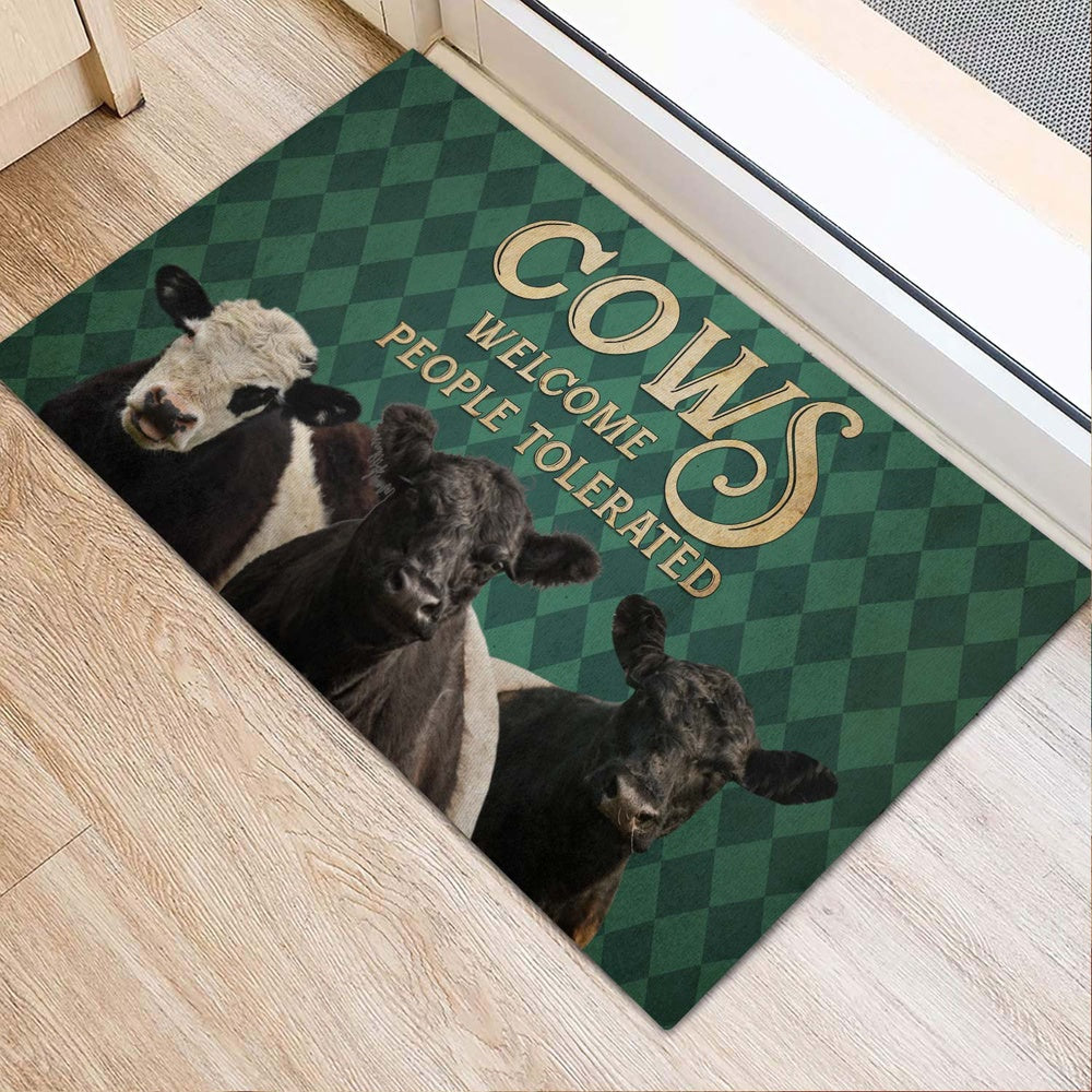 Farm House Door Mat, Belted Galloway Welcome People Tolerated Doormat, Custom Welcome Mats