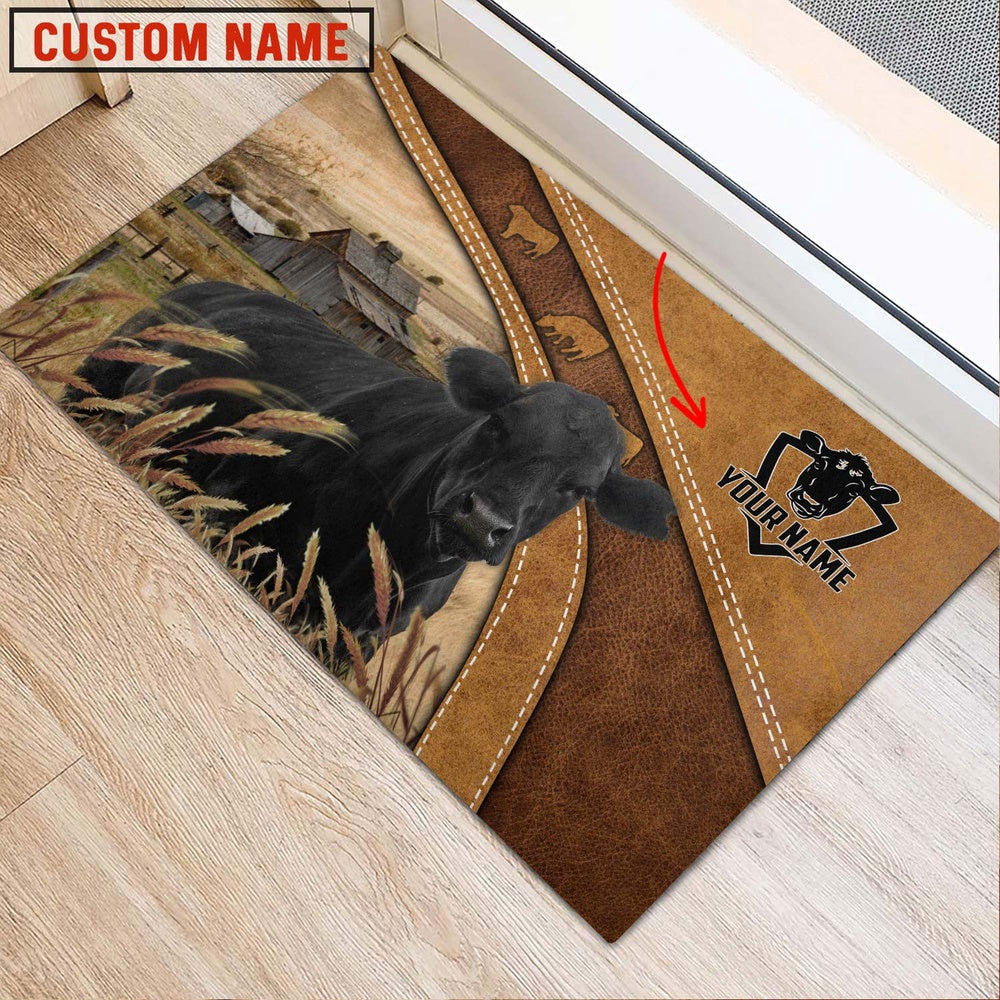 Farm House Door Mat, Black Angus Personalized Welcome Doormat, Custom Welcome Mats