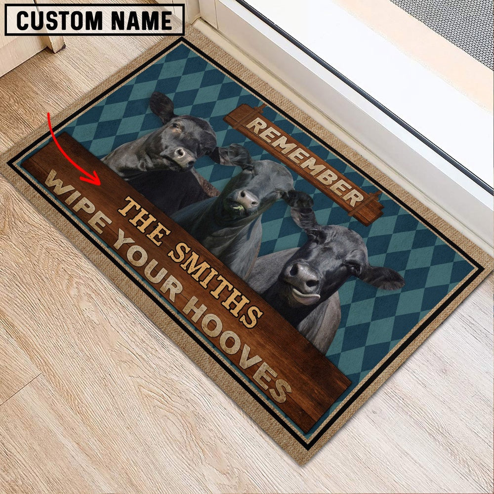 Farm House Door Mat, Black Angus Wipe Your Hooves Custom Name Doormat, Custom Welcome Mats
