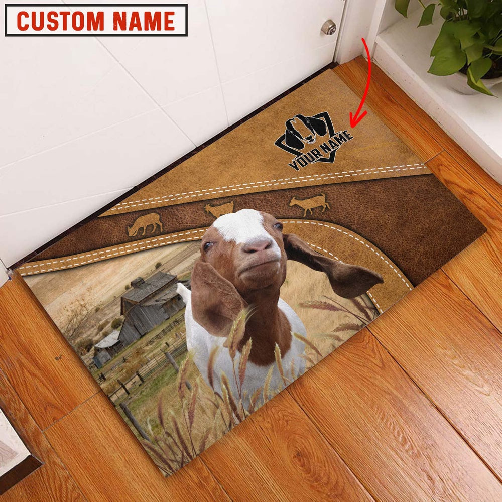 Farm House Door Mat, Boer Goat Personalized Welcome Brown Doormat, Custom Welcome Mats