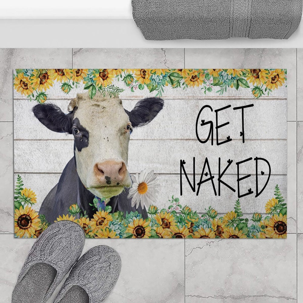 Farm House Door Mat, Fleckvieh Get Naked Doormat, Custom Welcome Mats