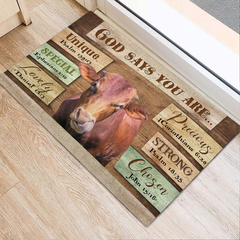 Farm House Door Mat, God Says You Are Beefmaster Cattle Doormat, Custom Welcome Mats