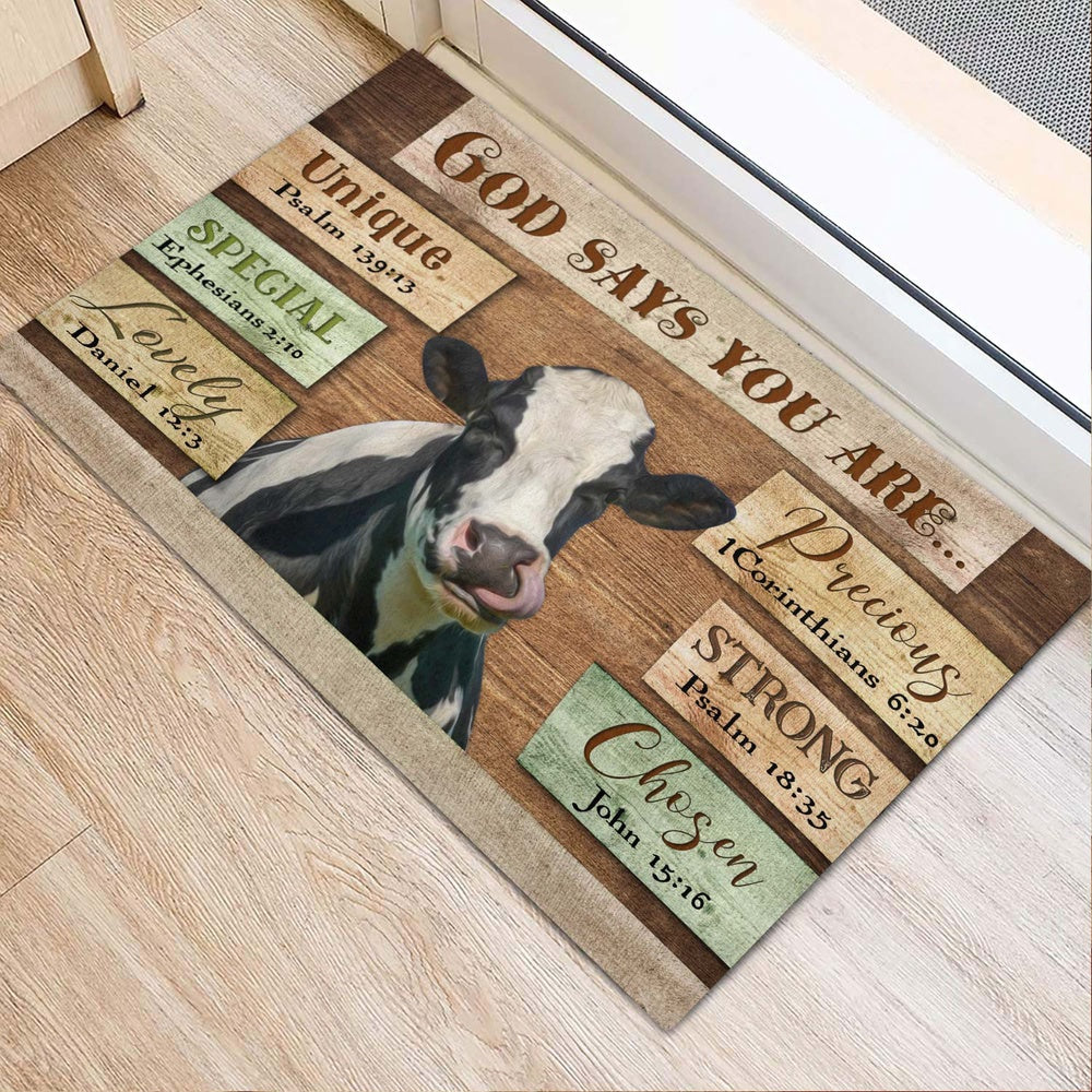Farm House Door Mat, God Says You Are Holstein Cattle Doormat, Custom Welcome Mats