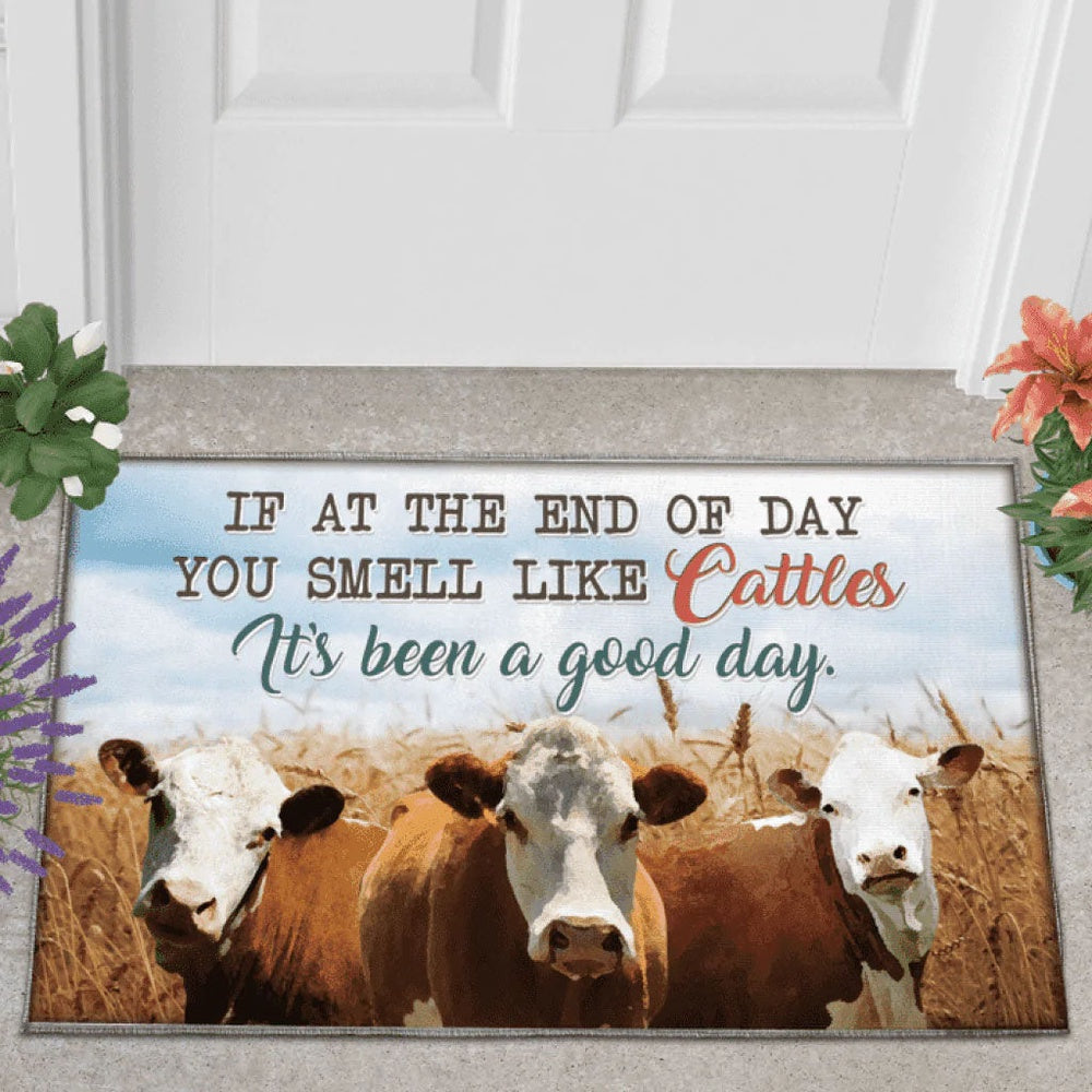 Farm House Door Mat, Hereford Cattle Lover Good Day Doormat, Custom Welcome Mats