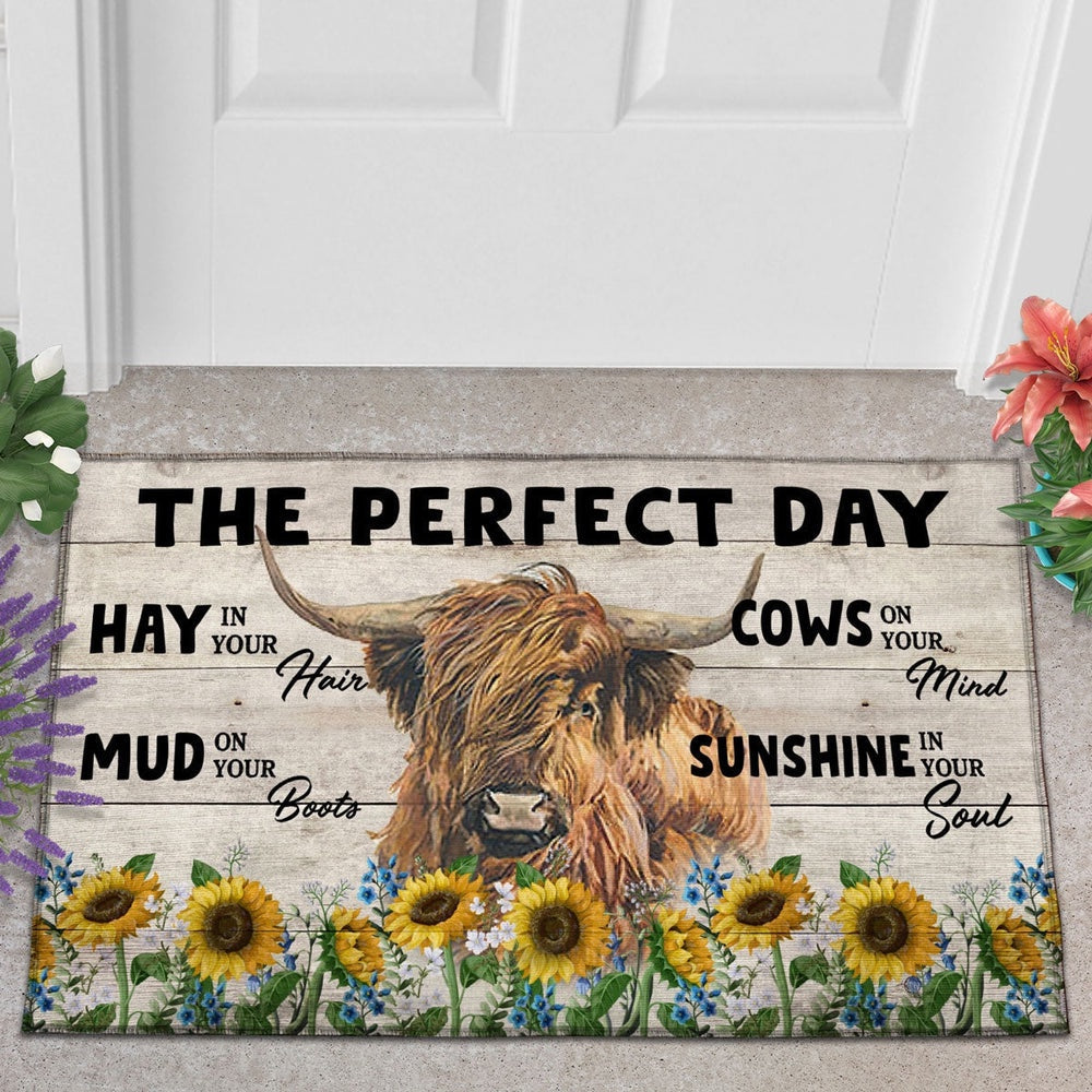 Farm House Door Mat, Highland The Perfect Day Doormat, Custom Welcome Mats