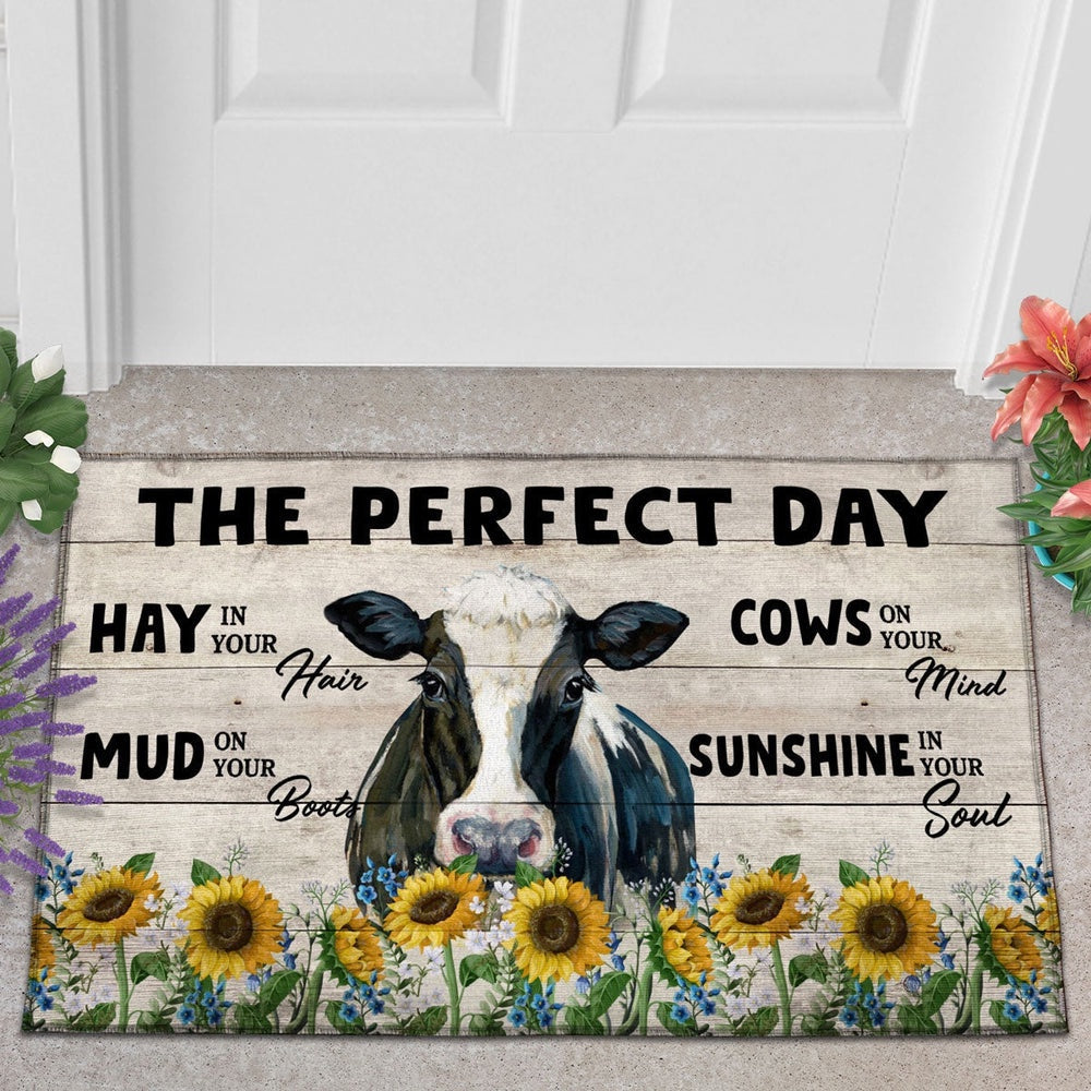 Farm House Door Mat, Holstein The Perfect Day Doormat, Custom Welcome Mats
