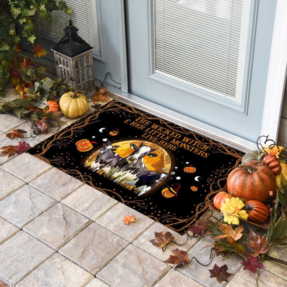 Farm House Door Mat, Holstein The Wicked Witch And Her Little Monsters Live Here Doormat, Custom Welcome Mats