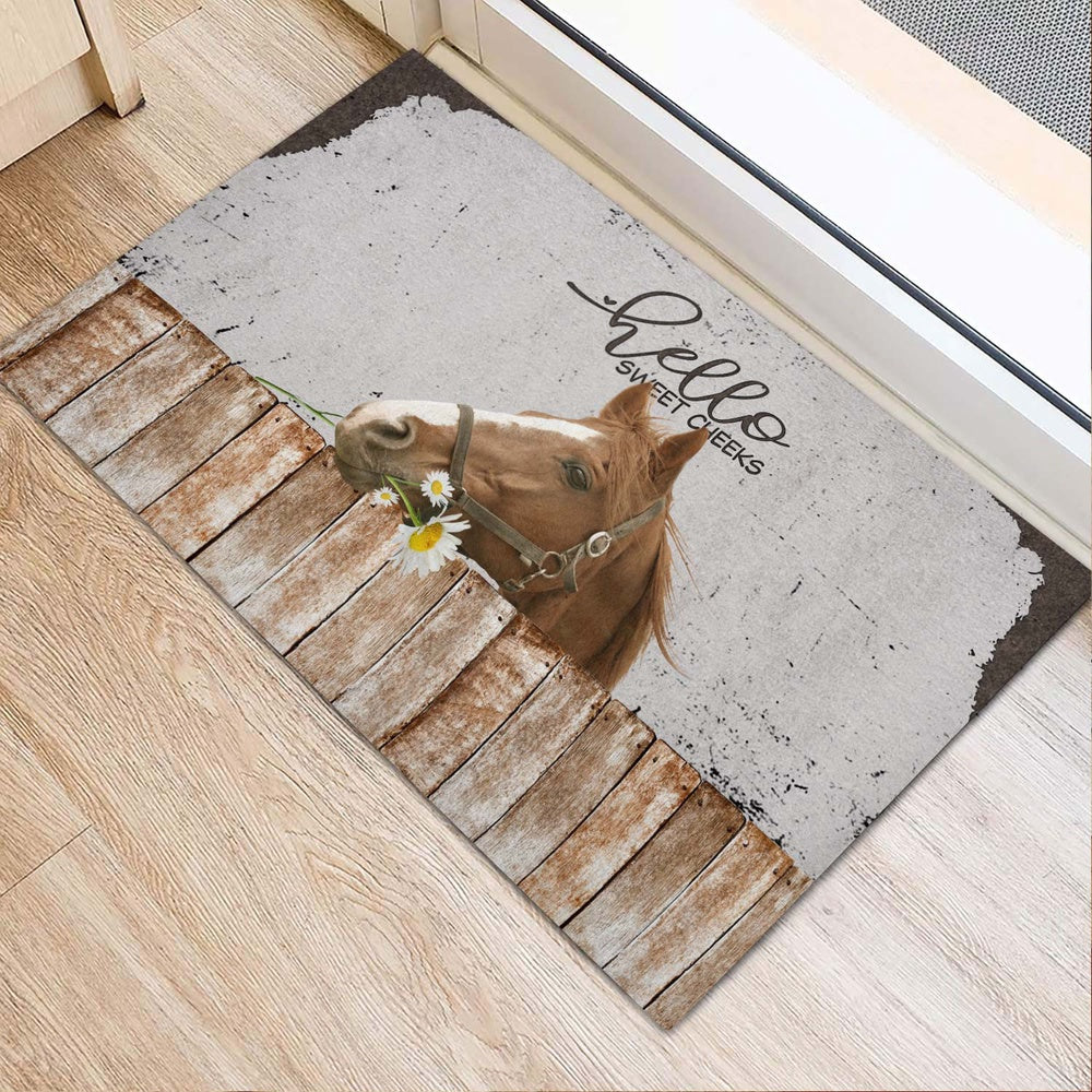 Farm House Door Mat, Horse Hello Sweet Checks Doormat, Custom Welcome Mats