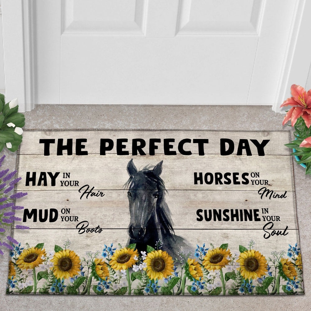 Farm House Door Mat, Horse The Perfect Day Doormat, Custom Welcome Mats