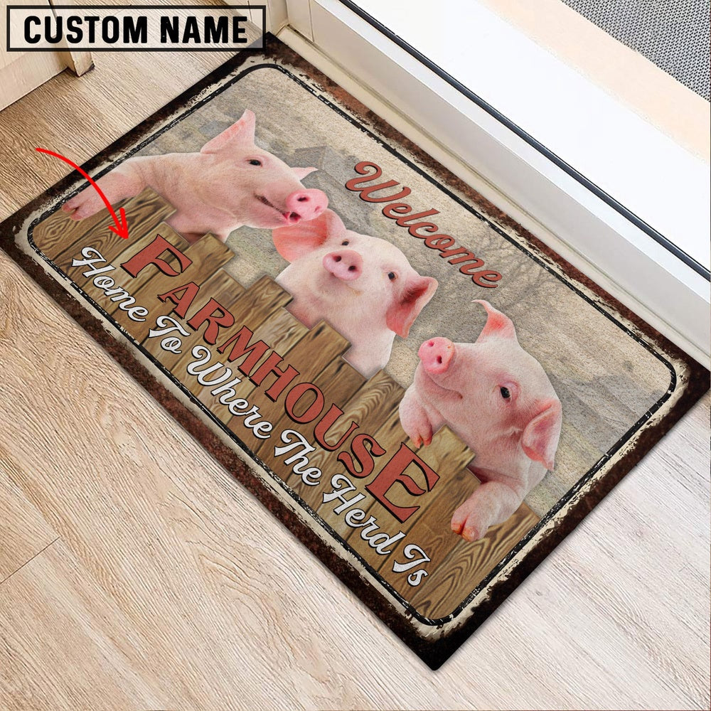 Farm House Door Mat, Pigs Personalized Welcome Doormat, Custom Welcome Mats